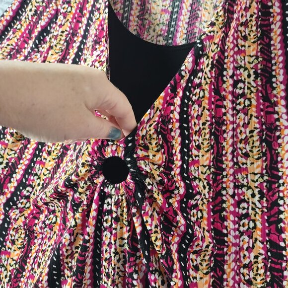 Notations Womens Ring Keyhole Stretch Knit Top XL Abstract Stripe High Low Artsy - Picture 4 of 12